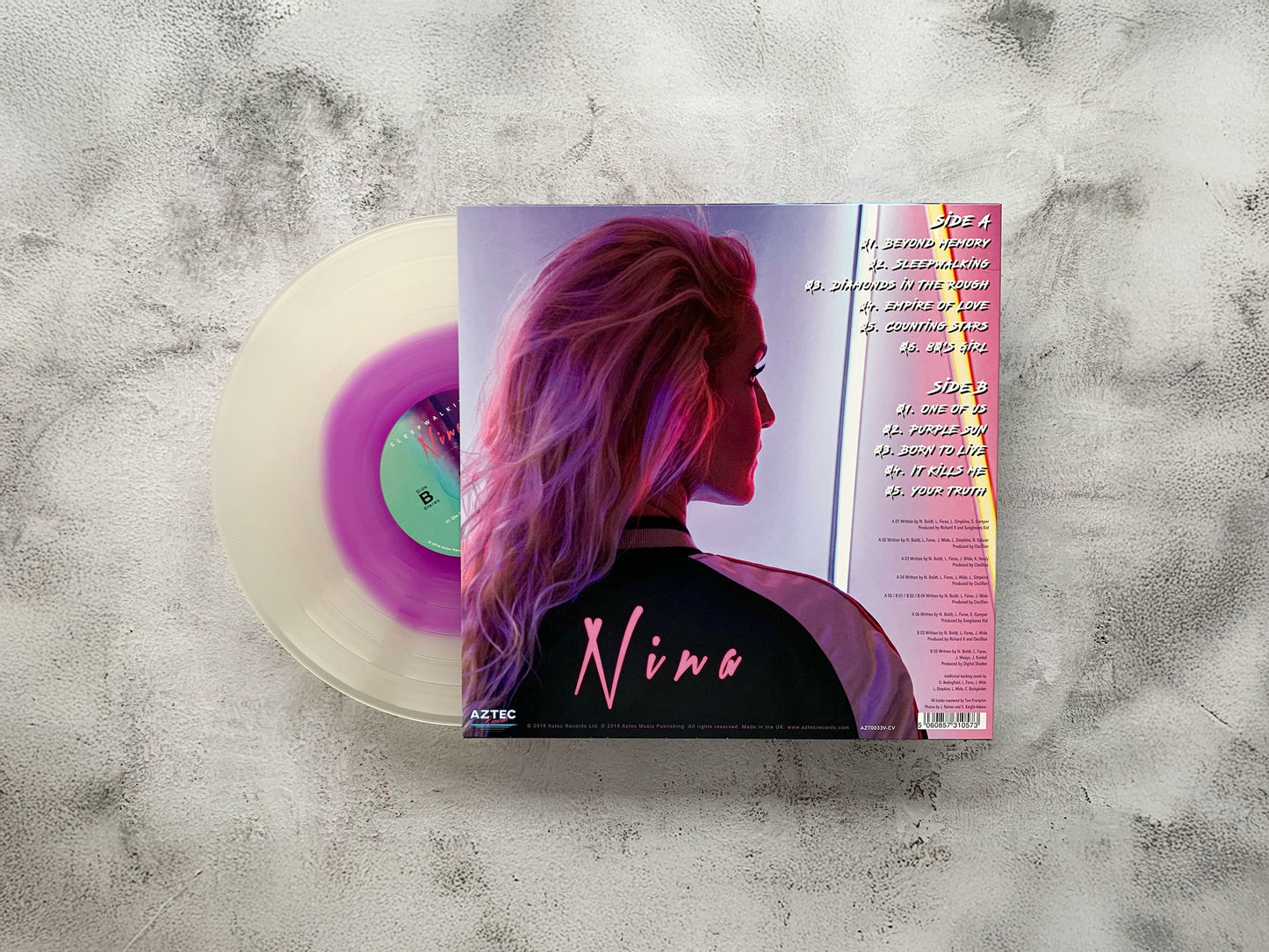 NINA - Sleepwalking - HEAVY DUTY 12" FROSTED CLEAR w/VIOLET CENTRE VINYL