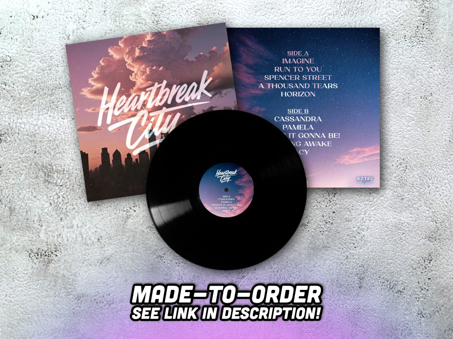 HEARTBREAK CITY - Heartbreak City - 12" BLACK VINYL (made-to-order, see description)